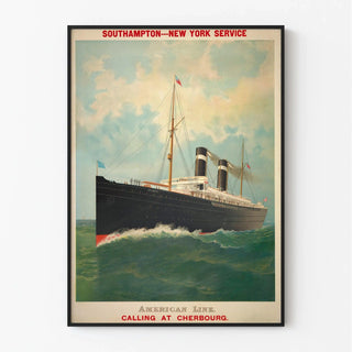 Affiche Cherbourg publicité vintage – Paquebot transatlantique American Line