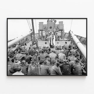 Affiche Debarquement Normandie - Aumônier prêchant à des soldats et marins américains