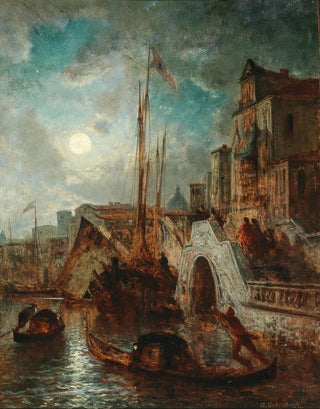 Andreas Achenbach - Venice A Canal in the Moonlight with Santa Maria della Salute in the Background.webp