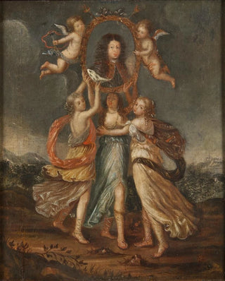 David Klcker Ehrenstrahl - Three Allegorical Figures Bearing the Portrait of Karl XI of Sweden.webp