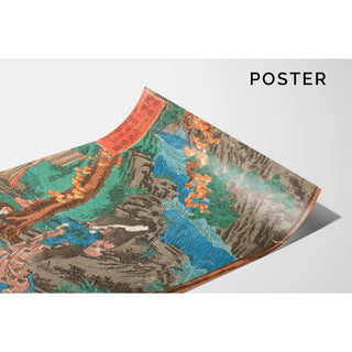 En route pour Kyoto, Minamoto no Raiko rencontre Kaidomaru dans les montagnes d'Ashigara de la province de Sagami et l'emploie comme vassal - Utagawa Kuniyoshi | Reproduction Tableau Décoration murale affiche copie