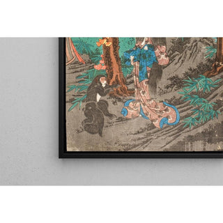 En route pour Kyoto, Minamoto no Raiko rencontre Kaidomaru dans les montagnes d'Ashigara de la province de Sagami et l'emploie comme vassal - Utagawa Kuniyoshi | Reproduction Tableau Décoration murale affiche copie