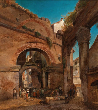 Friedrich Loos - Rome view at the Portico di Ottavia with the old fishers market.webp