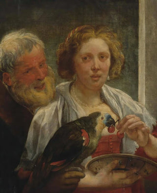 Jacob Jordaens - A Bearded Man And a Woman With a Parrot unrequited Love.webp