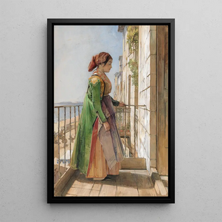 John Frederick Lewis - A Greek Girl Standing on a Balcony 1840.webp