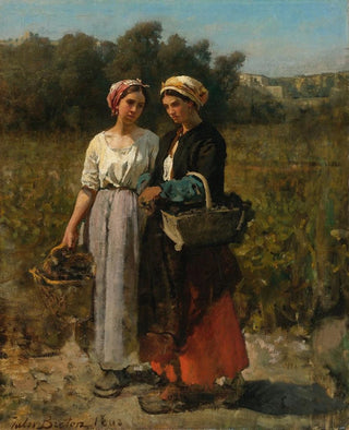 Jules Breton - Two Young Women Picking Grapes Study For The Vintage At Chteau Lagrange.webp