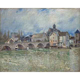 Le Pont de Moret-sur-Loing, temps de crue - Alfred Sisley | Reproduction Tableau Décoration murale affiche copie
