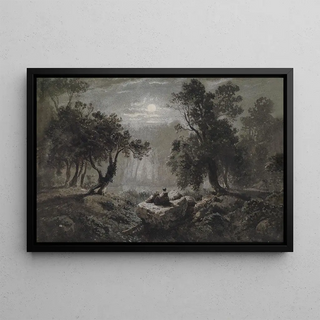 Oswald Achenbach - Eine romantische Waldlandschaft im Mondlicht.webp