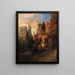 Oswald Achenbach - Straenszene in einem italienischen Bergdorf.webp