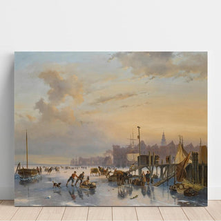 Patineurs sur l'IJ, Amsterdam - Nicolaas Johannes Roosenboom | Reproduction Tableau Décoration murale affiche copie