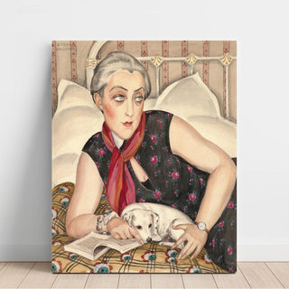 Portrait d'une femme lisant avec un chien - Gerda Wegener | Reproduction Tableau Décoration murale affiche copie