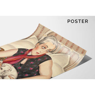 Portrait d'une femme lisant avec un chien - Gerda Wegener | Reproduction Tableau Décoration murale affiche copie