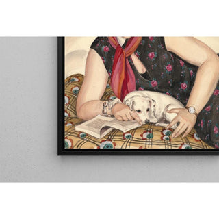 Portrait d'une femme lisant avec un chien - Gerda Wegener | Reproduction Tableau Décoration murale affiche copie