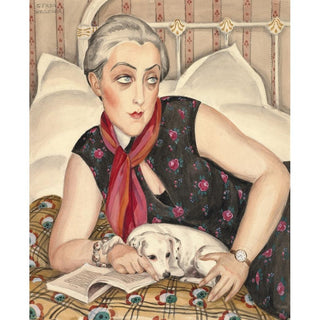Portrait d'une femme lisant avec un chien - Gerda Wegener | Reproduction Tableau Décoration murale affiche copie