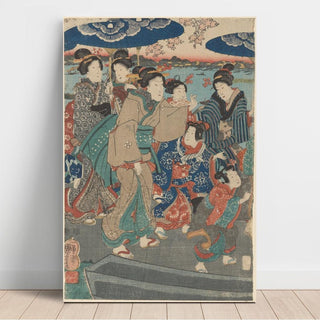 Sept figures féminines, deux parapluies - Utagawa Kuniyoshi | Reproduction Tableau Décoration murale affiche copie