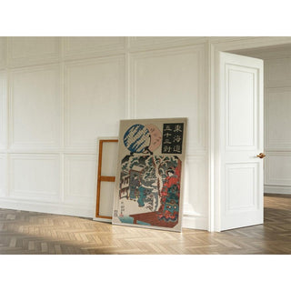 Station d'Odawara ; Minamoto Yoritomo rend visite à la fille d'Ito Nyudo - Utagawa Kuniyoshi | Reproduction Tableau Décoration murale affiche copie