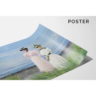 Sur la plage à Hellerup. Mlle Elisabeth Fischer et Mlle Anna Pauline Bruun un jour d'été sur la plage à Hellerup - Paul Fischer | Reproduction Tableau Décoration murale affiche copie