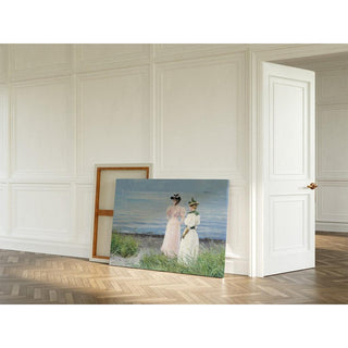 Sur la plage à Hellerup. Mlle Elisabeth Fischer et Mlle Anna Pauline Bruun un jour d'été sur la plage à Hellerup - Paul Fischer | Reproduction Tableau Décoration murale affiche copie