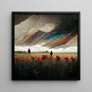 Tableau Abstrait – Éclat Suspendu | Affiche Murale Surréaliste avec Champ de Fleurs et Ciel Texturé | Déco Poétique et Mystérieuse pour Salon ou Chambre