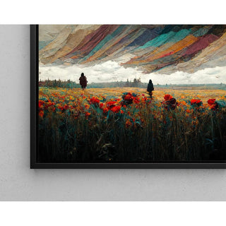 Tableau Abstrait – Éclat Suspendu | Affiche Murale Surréaliste avec Champ de Fleurs et Ciel Texturé | Déco Poétique et Mystérieuse pour Salon ou Chambre