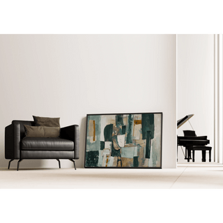 Tableau Abstrait – Équilibre Silencieux | Affiche Murale Contemporaine aux Tons Neutres et Formes Structurées | Déco Apaisante pour Salon ou Bureau