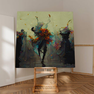 Tableau Abstrait – Valse de Pétales | Affiche Murale Poétique aux Couleurs Florales et Mouvements Dansants | Déco Artistique pour Salon ou Chambre