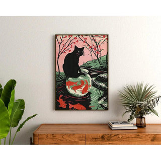 Tableau Chat et Bocal à Poissons