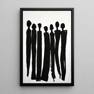 Tableau Décoratif – Silhouettes Unies | Affiche Abstraite Minimaliste Noir et Blanc | Poster Élégant de Groupe Humain Stylisé