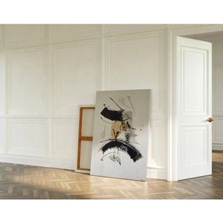 Tableau Design – Abstraction Énergique | Poster Dynamique Noir, Blanc et Beige | Affiche Artistique Moderne pour Intérieur Contemporain