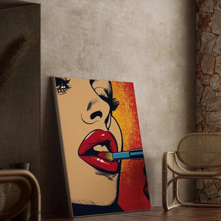 Tableau Pop Art – Rouge à Lèvres | Affiche Glamour Colorée Style Lichtenstein | Poster Sensuel et Vintage pour Déco Moderne ou Chambre