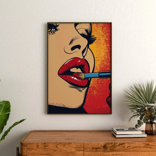 Tableau Pop Art – Rouge à Lèvres | Affiche Glamour Colorée Style Lichtenstein | Poster Sensuel et Vintage pour Déco Moderne ou Chambre