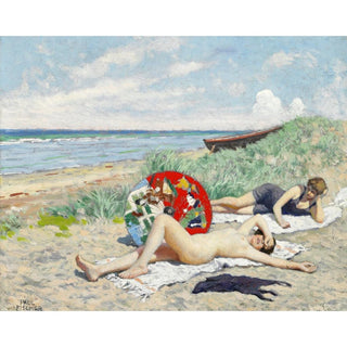 To Piger og en Japansk Parasol på Hornbæk Strand - Paul Fischer | Reproduction Tableau Décoration murale affiche copie