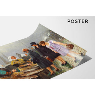 Trois jeunes dames achètent du poisson frais à Gammel Strand - Paul Fischer | Reproduction Tableau Décoration murale affiche copie