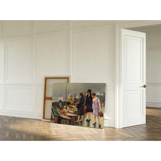 Trois jeunes dames achètent du poisson frais à Gammel Strand - Paul Fischer | Reproduction Tableau Décoration murale affiche copie