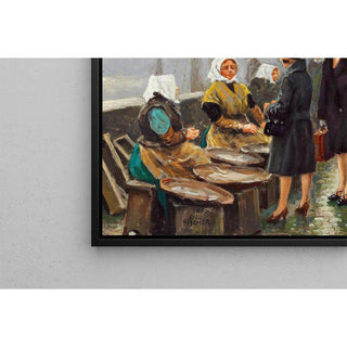 Trois jeunes dames achètent du poisson frais à Gammel Strand - Paul Fischer | Reproduction Tableau Décoration murale affiche copie