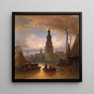 Une vue d'Amsterdam au clair de lune - Elias Pieter van Bommel