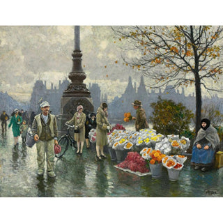 Vendeuses de fleurs au pont de la reine Louise à Copenhague - Paul Fischer | Reproduction Tableau Décoration murale affiche copie